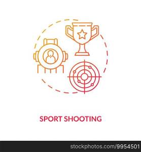Sport shooting red gradient concept icon. Marksmanship competition. Ch&ionship at range shooting. Gun control idea thin line illustration. Vector isolated outline RGB color drawing. Sport shooting red gradient concept icon