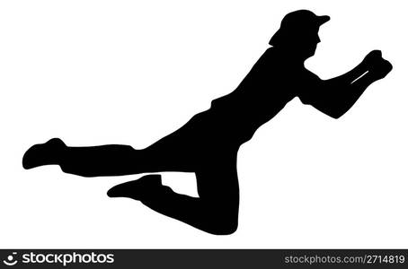 Sport Silhouette - Cricket Fielder Catching Ball isolated black image on white background