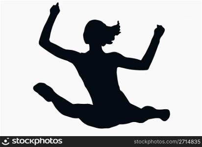 Sport Silhouette - Female Gymnast performing splits isolated black image on white background