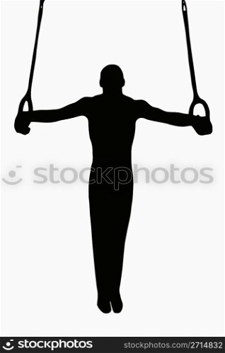 Sport Silhouette -Gymnast on rings with straight body in horizontal hold