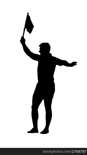 Sport Silhouette - Rugby Football Assistant Referee Holding Flag Up For Lineout