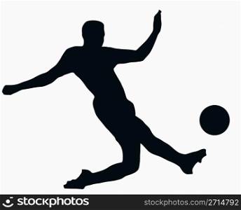 Sport Silhouette -Soccer player kicking ball isolated black image on white background