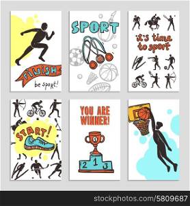 Sport sketch paper cards set with athletes figures isolated vector illustration. Sport Sketch Cards