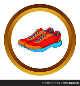 Sport sneakers vector icon in golden circle, cartoon style isolated on white background. Sport sneakers vector icon