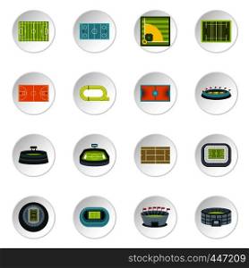 Sport stadium icons set in flat style. Sport fields set vector icons set illustration. Sport stadium icons set, flat style