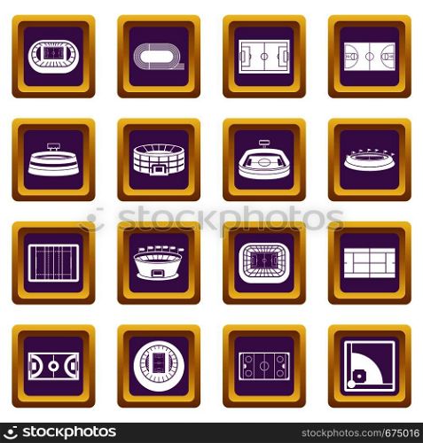 Sport stadium icons set in purple color isolated vector illustration for web and any design. Sport stadium icons set purple