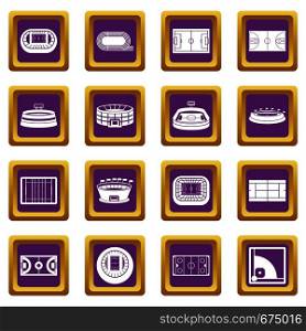 Sport stadium icons set in purple color isolated vector illustration for web and any design. Sport stadium icons set purple