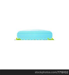 Sport stadium public building isolated icon. Vector exterior of football, basketball, ice hockey, soccer ball arena, glass construction with roof. Facade of stadium, championships and tournaments. Round glass stadium building, sport arena icon