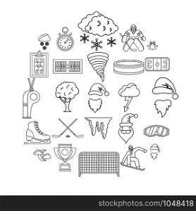 Sport stuff icons set. Outline set of 25 sport stuff vector icons for web isolated on white background. Sport stuff icons set, outline style