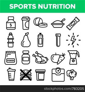 Sport Supplement Food Line Icon Set Vector. Nutrition Pictogram. Health Sport Supplement Food Symbol. Energy Vitamin Diet. Thin Outline Illustration. Sport Supplement Food Line Icon Set Vector. Nutrition Pictogram. Health Sport Supplement Food Symbol. Energy Vitamin Diet. Thin Outline Web Illustration