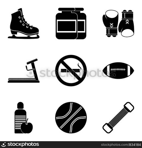 Sport supplements icons set. Simple set of 9 sport supplements vector icons for web isolated on white background. Sport supplements icons set, simple style