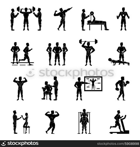 Sport trainer and gym coach white and black set isolated vector illustration. Trainer White And Black Set