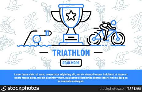 Sport triathlon banner. Outline illustration of sport triathlon vector banner for web design. Sport triathlon banner, outline style