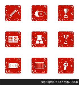 Sport under roof icons set. Grunge set of 9 sport under roof vector icons for web isolated on white background. Sport under roof icons set, grunge style