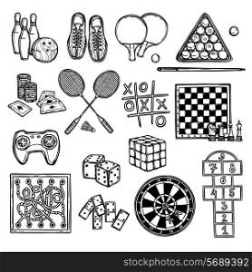 Sport video and gambling games sketch decorative icons set isolated vector illustration