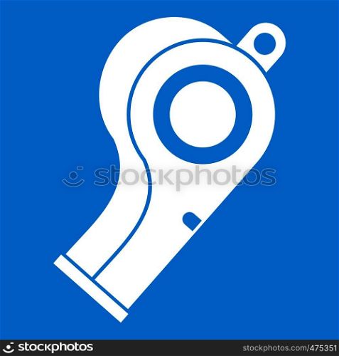 Sport whistle icon white isolated on blue background vector illustration. Sport whistle icon white