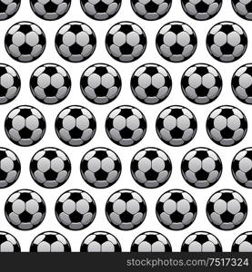 Sporting balls background for sport club, team or championship concept design usage with black and white seamless football or soccer balls pattern. Balls for football or soccer game seamless pattern
