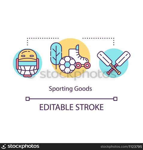 Sporting goods concept icon. Local production idea thin line illustration. Equipment for kids, active hobbies. Outdoor games, activities.Vector isolated outline drawing. Editable stroke