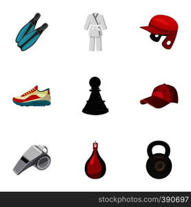 Sporting items icons set. Cartoon illustration of 9 sporting items vector icons for web. Sporting items icons set, cartoon style