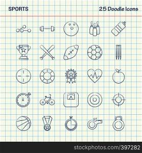 Sports 25 Doodle Icons. Hand Drawn Business Icon set