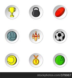 Sports accessories icons set. Cartoon illustration of 9 sports accessories vector icons for web. Sports accessories icons set, cartoon style