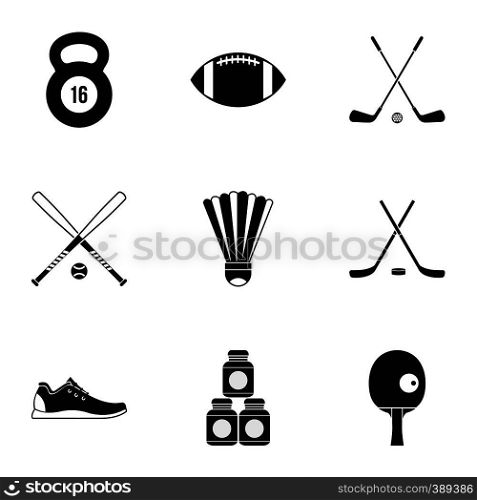 Sports accessories icons set. Simple illustration of 9 sports accessories vector icons for web. Sports accessories icons set, simple style