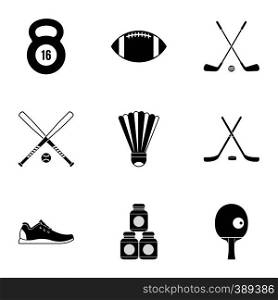 Sports accessories icons set. Simple illustration of 9 sports accessories vector icons for web. Sports accessories icons set, simple style