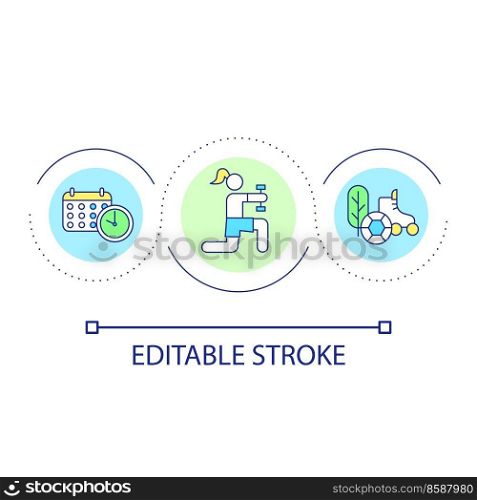 Sports activity schedule loop concept icon. Plan of training and workout. Hobby and leisure abstract idea thin line illustration. Isolated outline drawing. Editable stroke. Arial font used. Sports activity schedule loop concept icon
