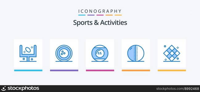 Sports and Activities Blue 5 Icon Pack Including leather ball. cricket ball. skittles. sports. game. Creative Icons Design