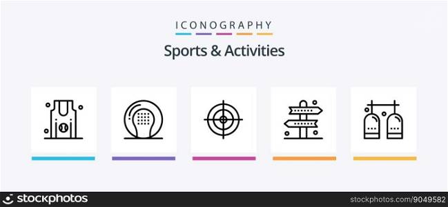 Sports and Activities Line 5 Icon Pack Including golf. target. sports. sports. focus. Creative Icons Design