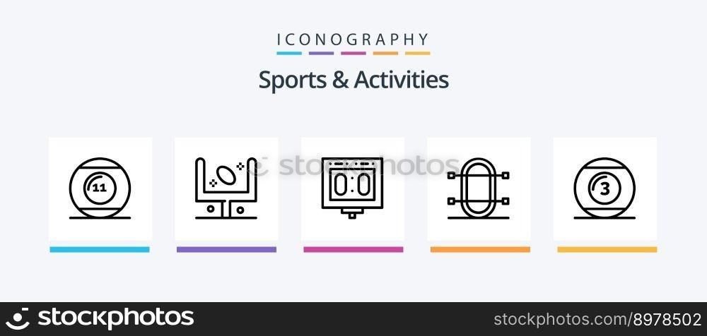 Sports and Activities Line 5 Icon Pack Including sport. skate. goal. sport. rack. Creative Icons Design