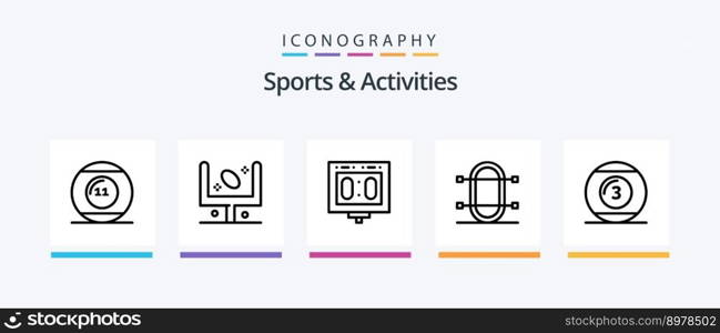 Sports and Activities Line 5 Icon Pack Including sport. skate. goal. sport. rack. Creative Icons Design