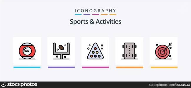 Sports and Activities Line Filled 5 Icon Pack Including physic. crew. goal. stadium. scoring. Creative Icons Design