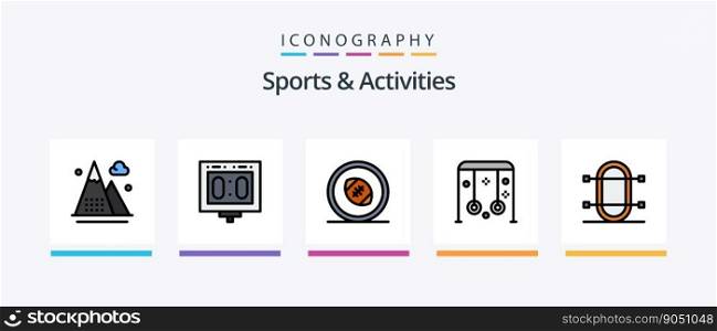 Sports and Activities Line Filled 5 Icon Pack Including races. flag. speed. cricket stumps. cricket bat. Creative Icons Design