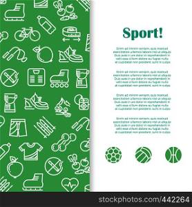 Sports and fitness banner template with line icons. Sport banner, training activity vector illustration. Sports and fitness banner template with line icons