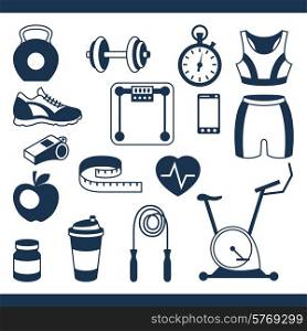 Sports and fitness icons set in flat style.