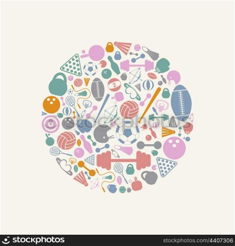 Sports are collected in a sphere. A vector illustration