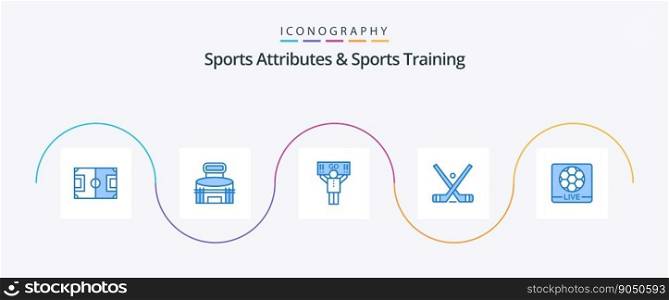 Sports Atributes And Sports Training Blue 5 Icon Pack Including stick. hockey. sport. emblem. support