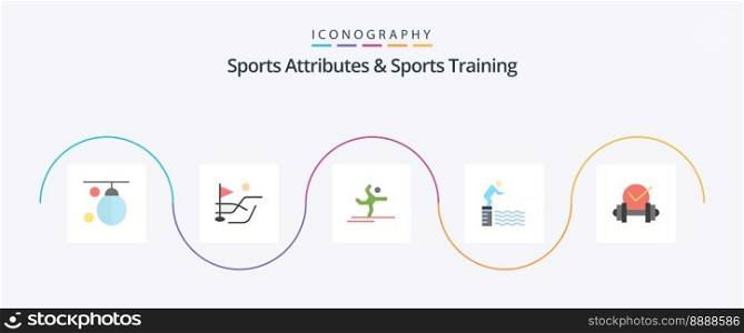 Sports Atributes And Sports Training Flat 5 Icon Pack Including dumbbell. pool. athlete. platform. diving
