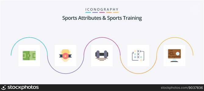 Sports Atributes And Sports Training Flat 5 Icon Pack Including tactic. move. shield. game. gym