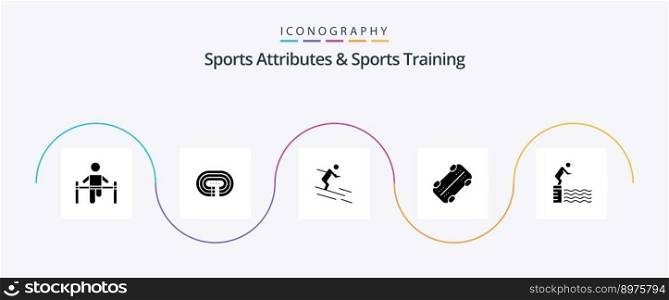 Sports Atributes And Sports Training Glyph 5 Icon Pack Including jump. sport. track. skateboard. sportsman
