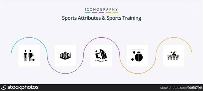 Sports Atributes And Sports Training Glyph 5 Icon Pack Including training. boxing. surfer. boxer. sport