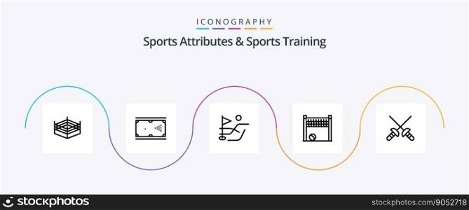 Sports Atributes And Sports Training Line 5 Icon Pack Including sport. fencing. ball. volleyball. goalpost
