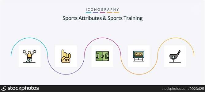 Sports Atributes And Sports Training Line Filled Flat 5 Icon Pack Including aim. score. field. game. soccer