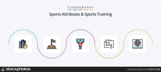 Sports Atributes And Sports Training Line Filled Flat 5 Icon Pack Including live. tactic. fan. strategy. game