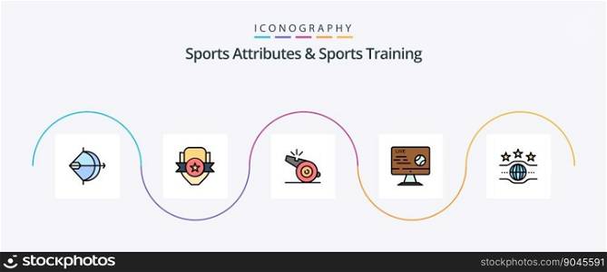 Sports Atributes And Sports Training Line Filled Flat 5 Icon Pack Including sport. live. shield. football. sport