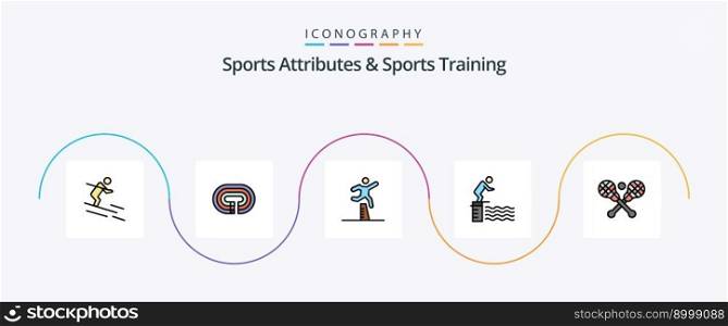 Sports Atributes And Sports Training Line Filled Flat 5 Icon Pack Including sport. platform. athlete. jump. steeplechase