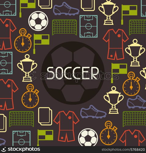 Sports background with soccer football symbols in flat style.