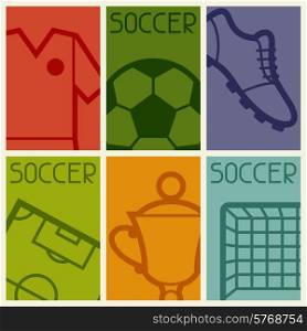 Sports background with soccer football symbols in flat style.