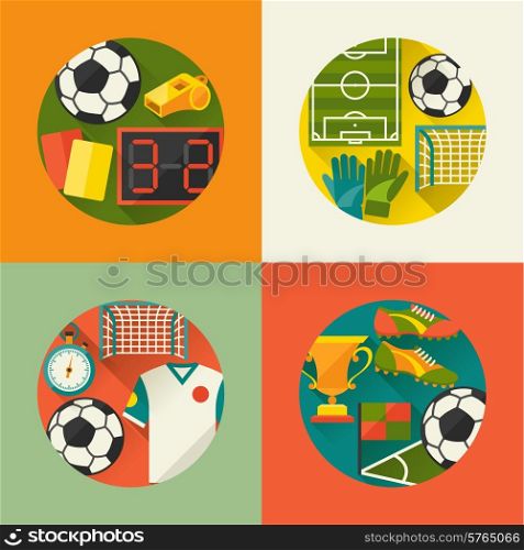 Sports backgrounds with soccer (football) flat icons.